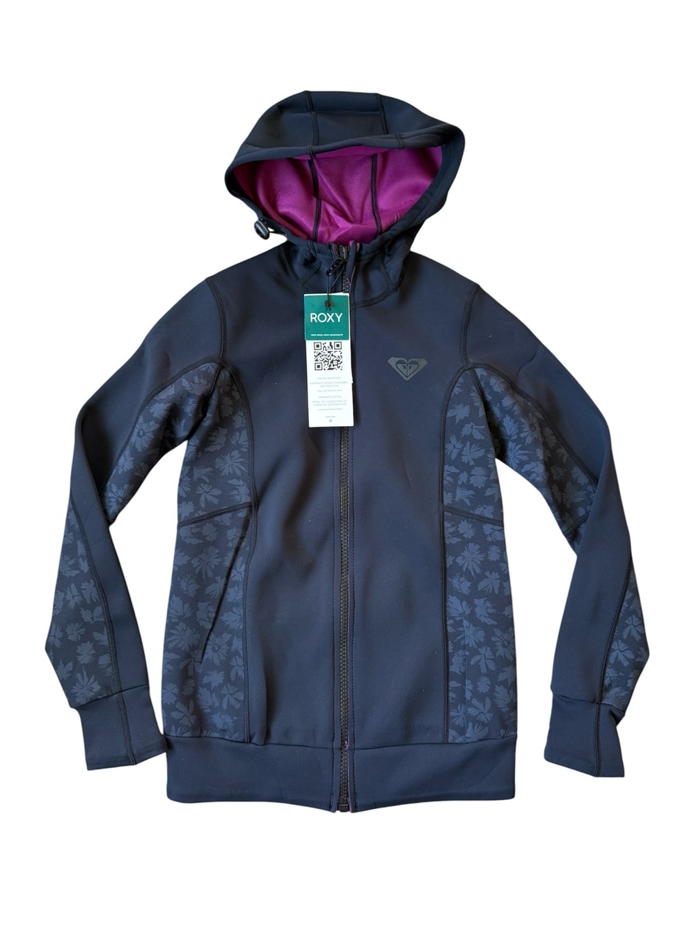 NWT Roxy Wetsuit Women 4 XS? Hooded Jacket Black Full Zip Up Swell Series 1mm